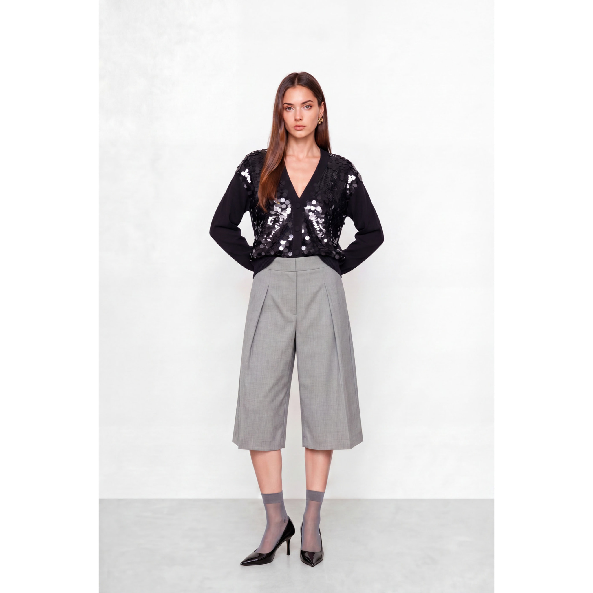 Kocca - Pantaloni culotte da donna a vita alta con pieghe Donna