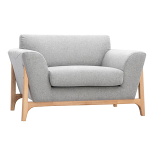 Fauteuil scandinave en tissu effet velours texturé gris clair et bois clair ASAKO