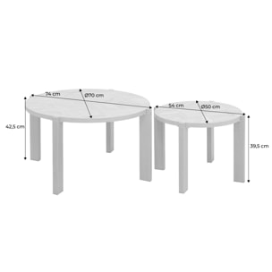 Tables gigognes vintage rondes plateau effet chevrons  ZALA