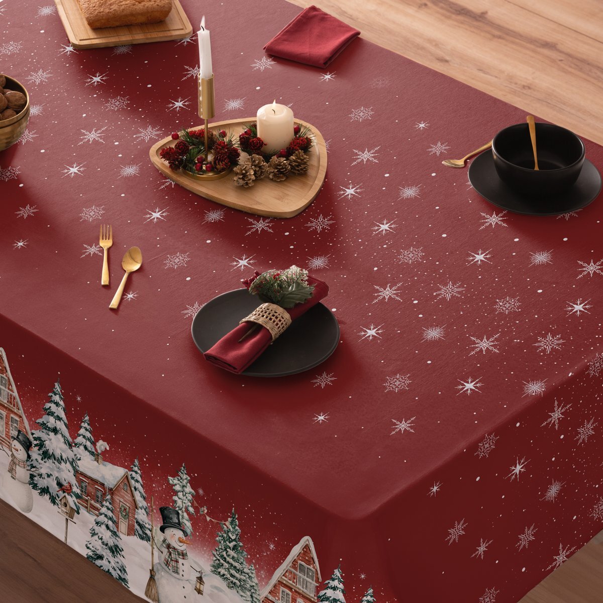 Nappe antitache SNOWTOWN ROUGE - 100% Coton