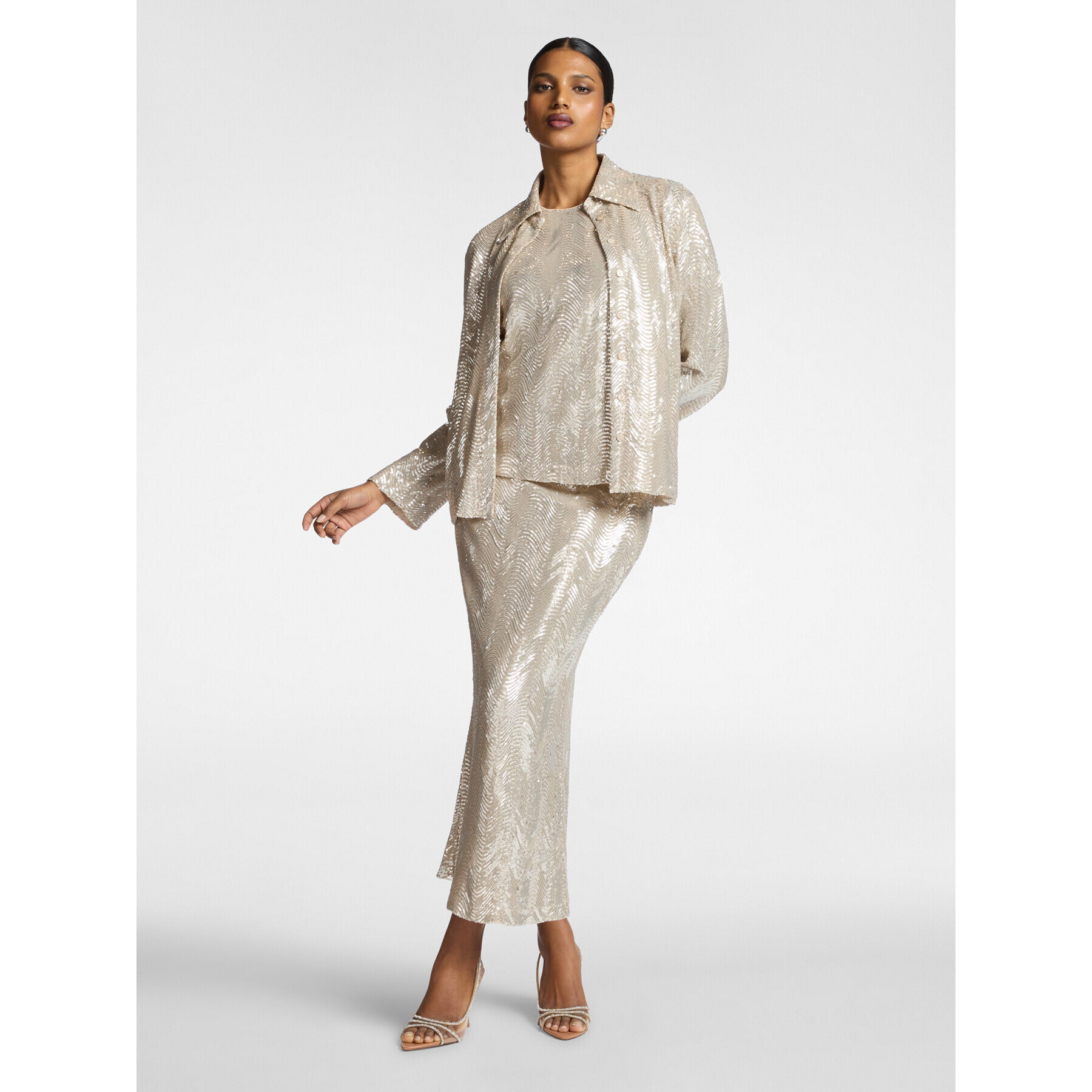 Elena Mirò - Camicia in tulle con paillettes - Beige