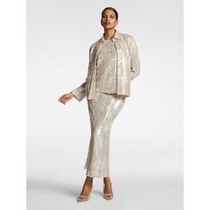 Elena Mirò - Camicia in tulle con paillettes - Beige
