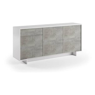 Credenza Davallon, Madia da salotto, Buffet da soggiorno a 3 ante e 1 cassetto, 100% Made in Italy, 170x42h78 cm, Bianco e Cemento