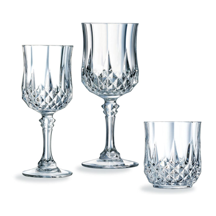 Ensemble 24 pièces, verres à pied et verres à eau Longchamp - Cristal d'Arques