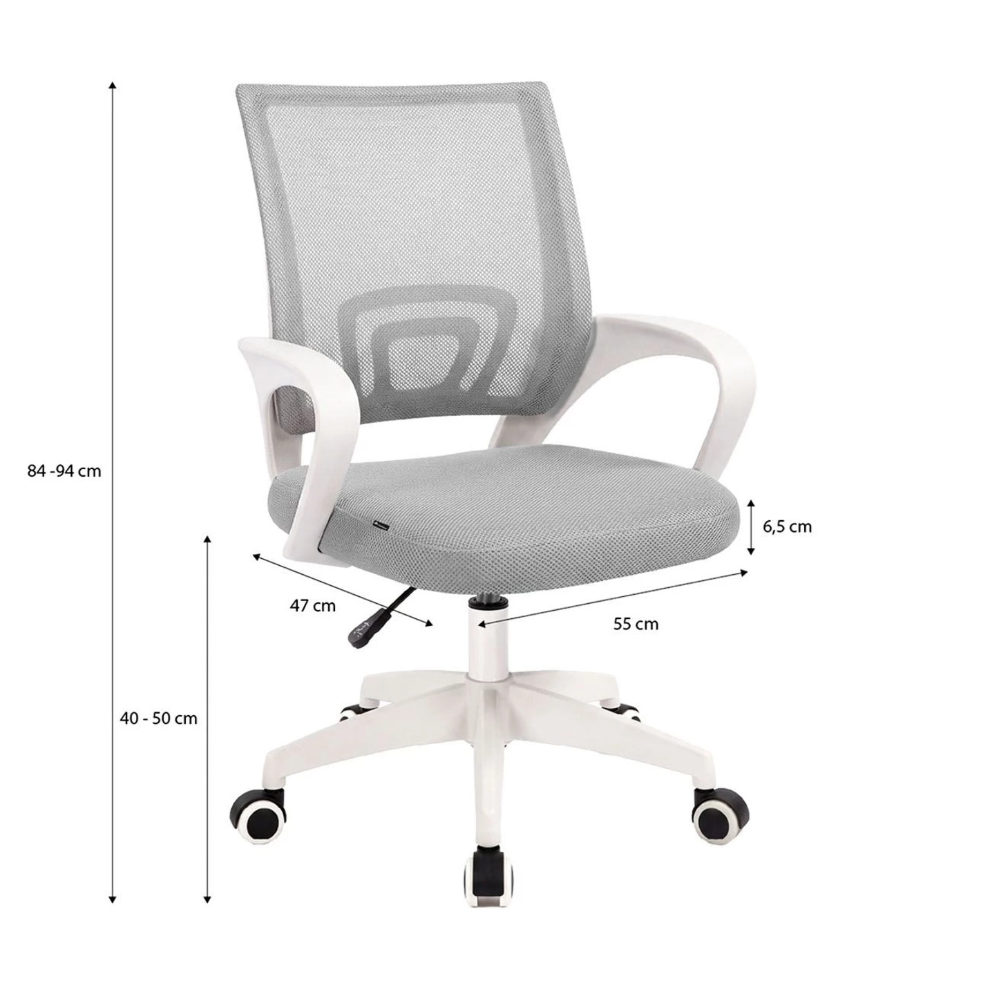 Silla de escritorio con respaldo transpirable en blanco y gris 84-94 cm Nika Blanco - Gris