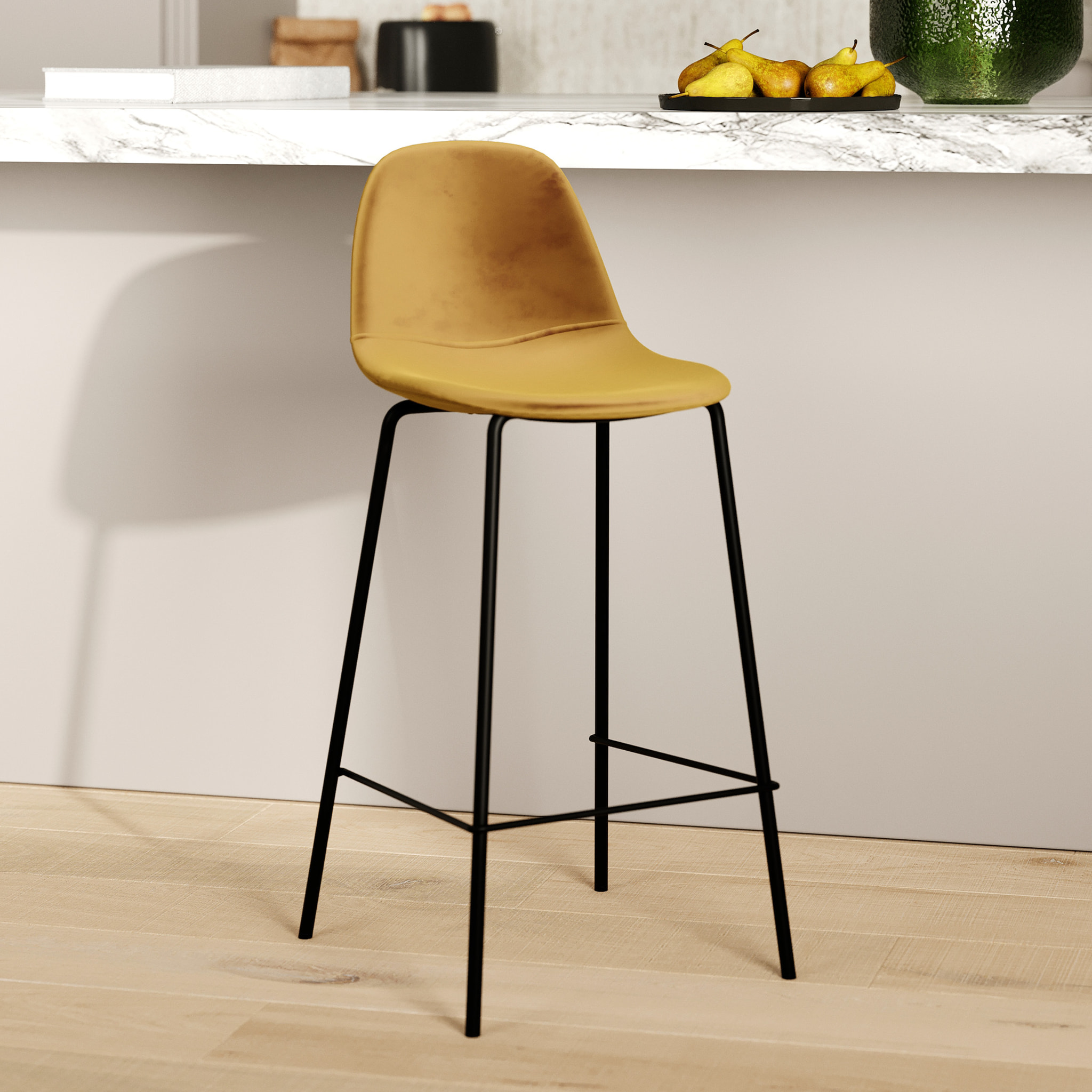 Chaise pour îlot central en velours jaune 65 cm - Henrik