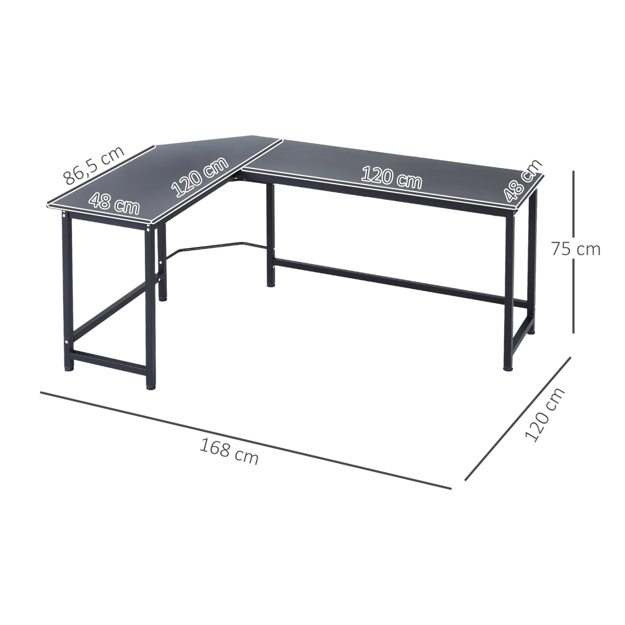 Mesa de Ordenador Escritorio para Oficina 168x120x75cm Negro