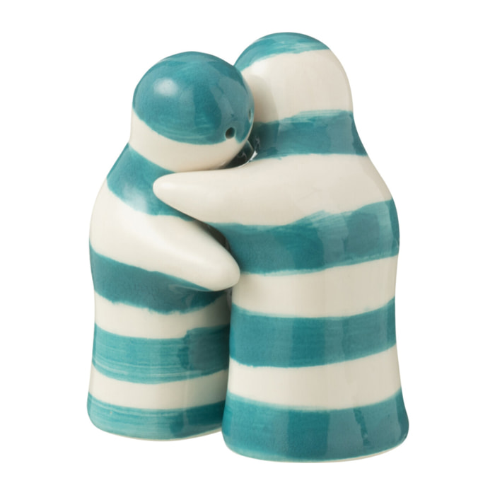 J-Line salière + poivrière Granada Stripes - céramique - blanc/aqua