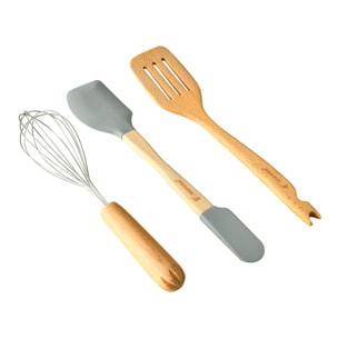 Juego de 3 Utensilios 2 en 1 de cocina Multifunción GENIUS en madera y silicona Bergner.