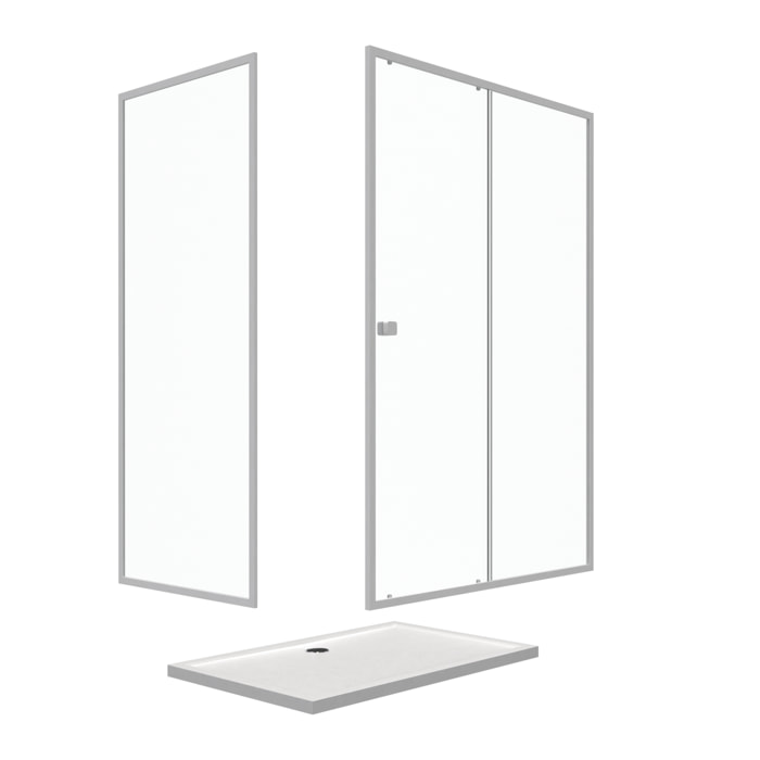 Pack porte de douche Coulissante blanc 140X185 cm + paroi de retour 90cm + receveur à poser - WHITY