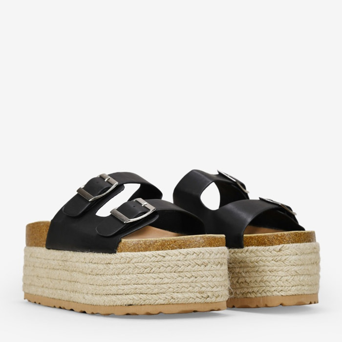 Sandalias con plataforma negras de esparto