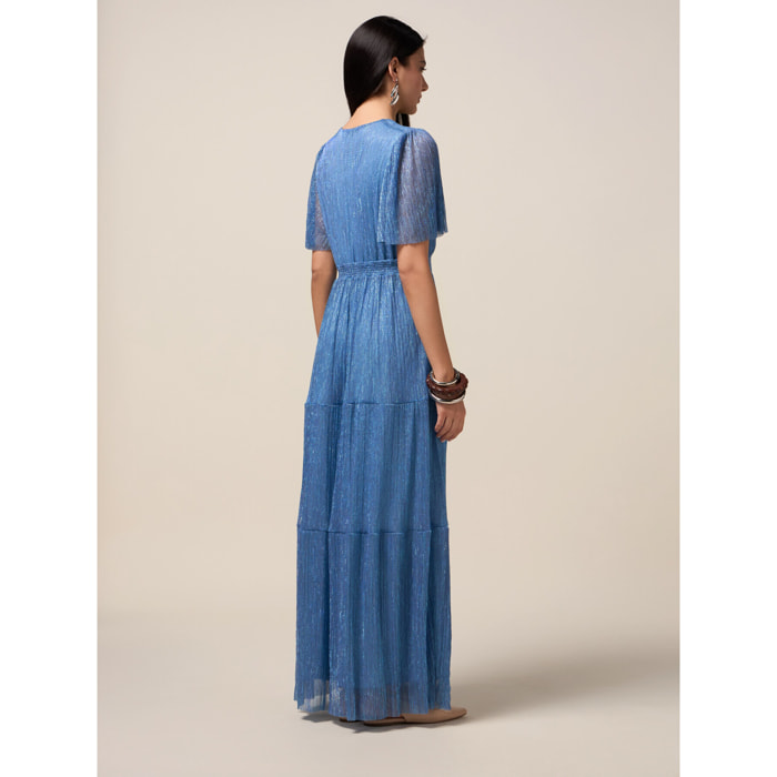 Oltre - Vestido largo de lurex plisado - Light - blue