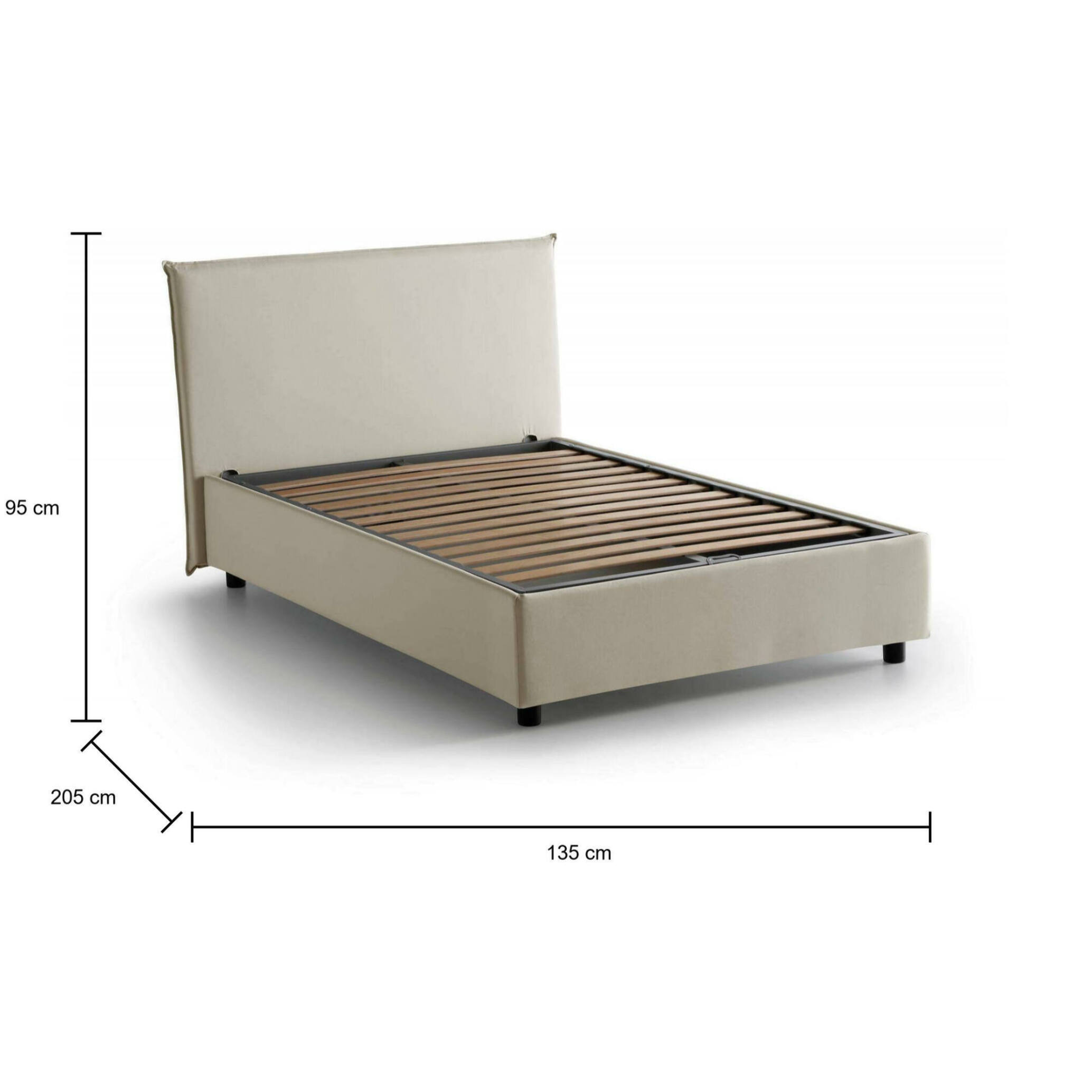 Letto piazza e mezza Ashasa, Letto contenitore con rivestimento in tessuto, 100% Made in Italy, Apertura frontale, adatto per materasso Cm 120x190, Beige