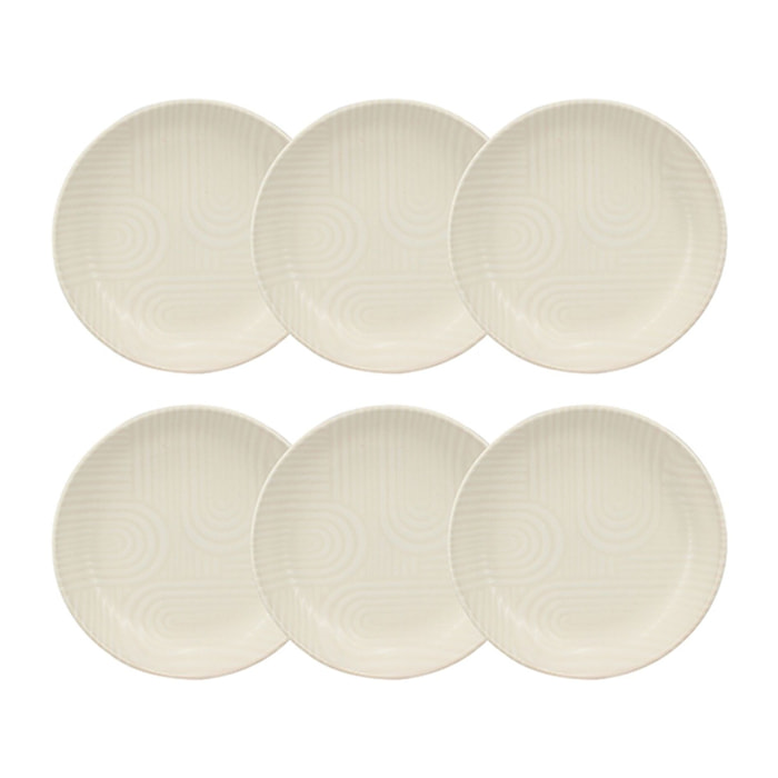 Lot de 6 assiettes creuses 20,5cm avec relief en grès blanc  DUNE
