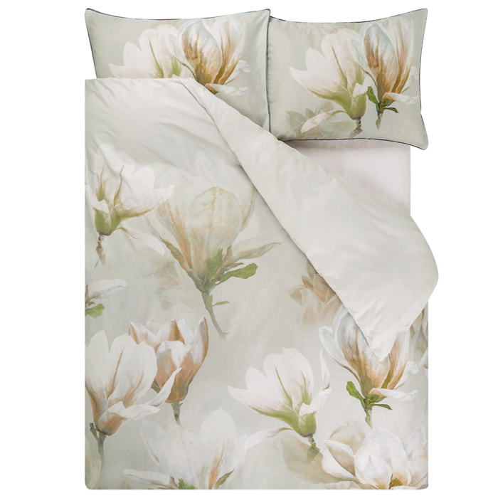 Housse de couette imprimée en satin de coton, YULAN MAGNOLIA, Gris