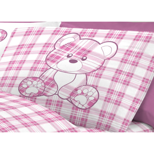 Completo Lenzuola In 100% Cotone Orsetto Tartan Primavera