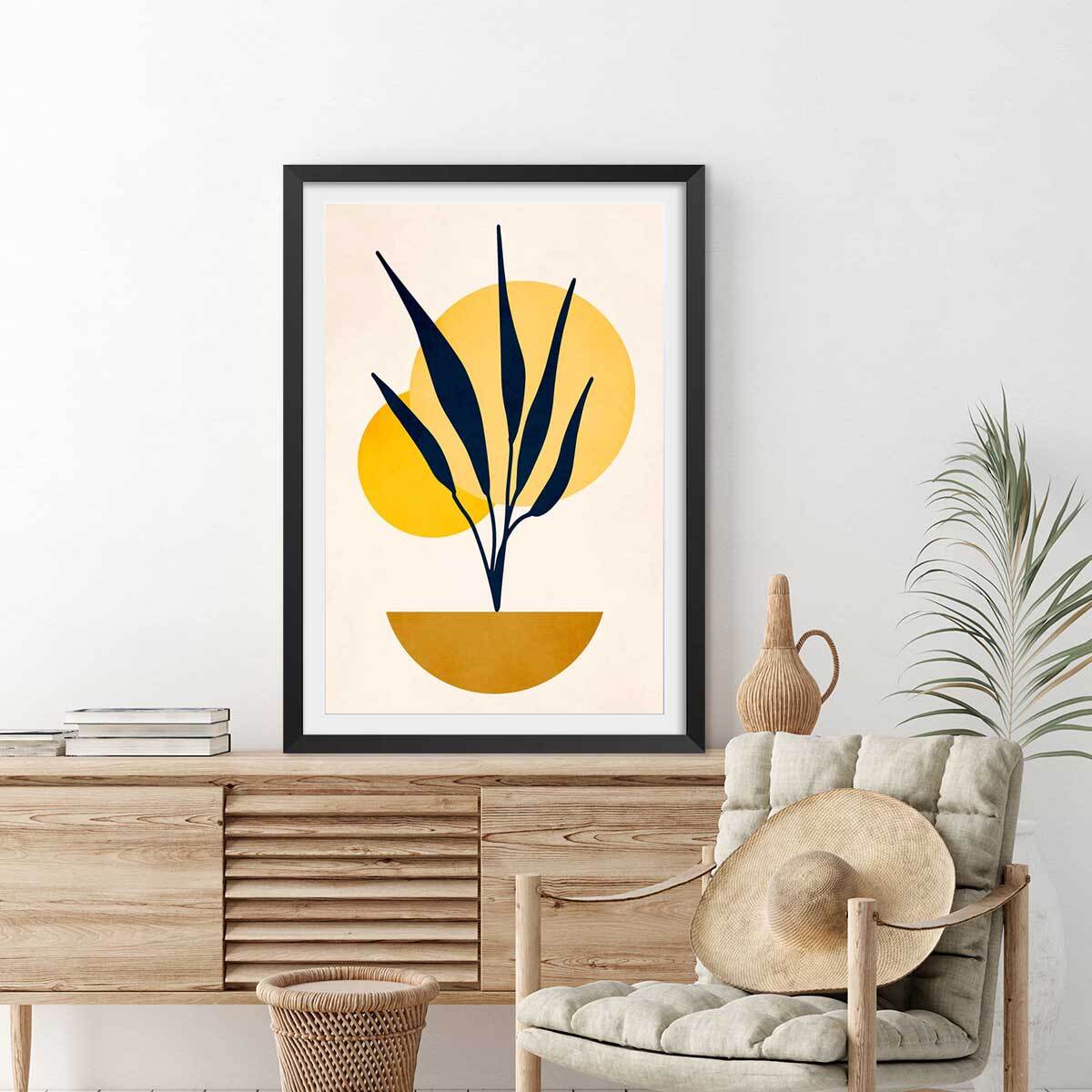 Affiche dessin ""plante cubique"" Affiche sous cadre noir
