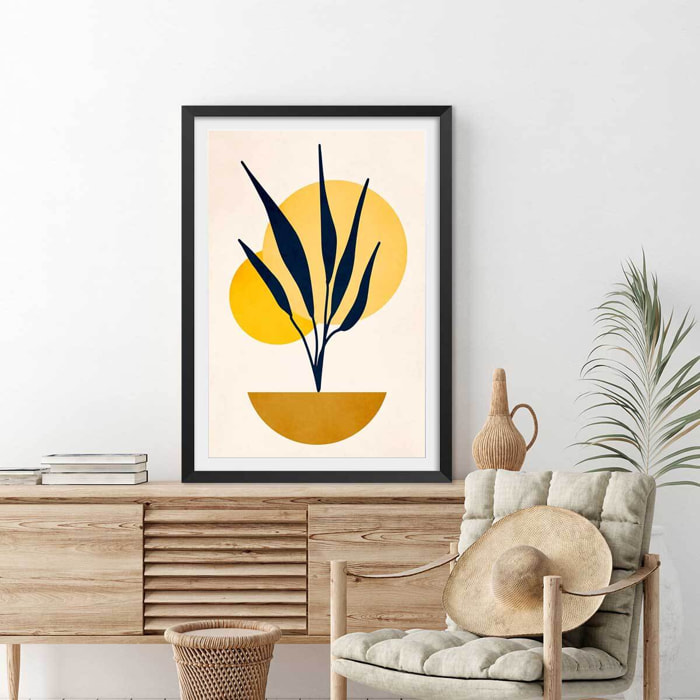 Affiche dessin ""plante cubique"" Affiche sous cadre noir