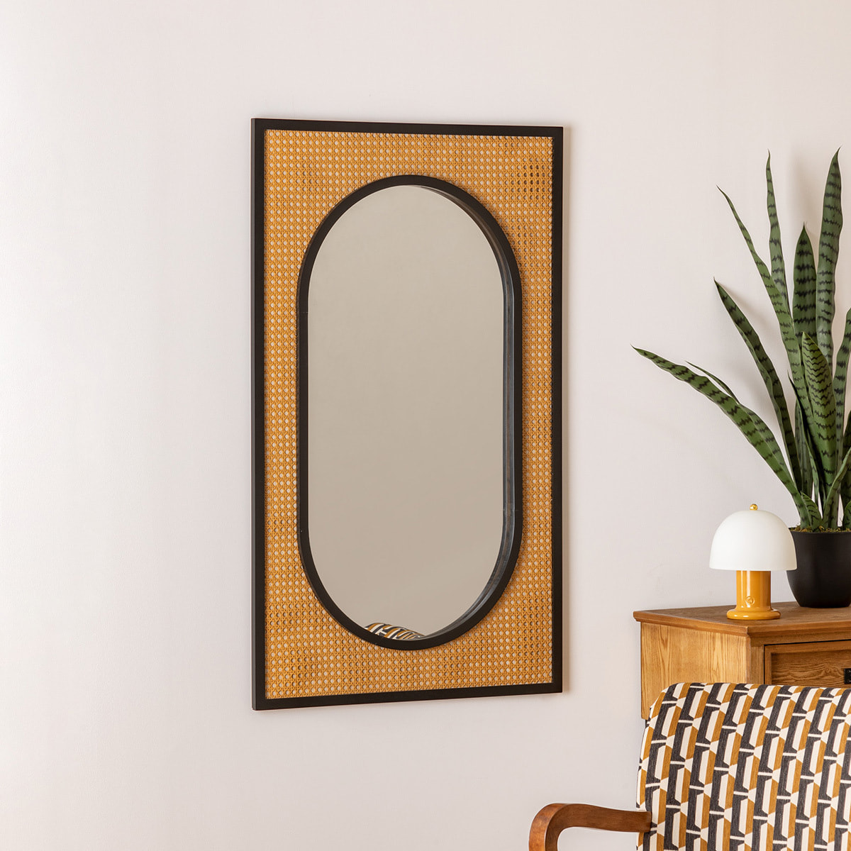 Miroir Raquel noir cannage H107cm