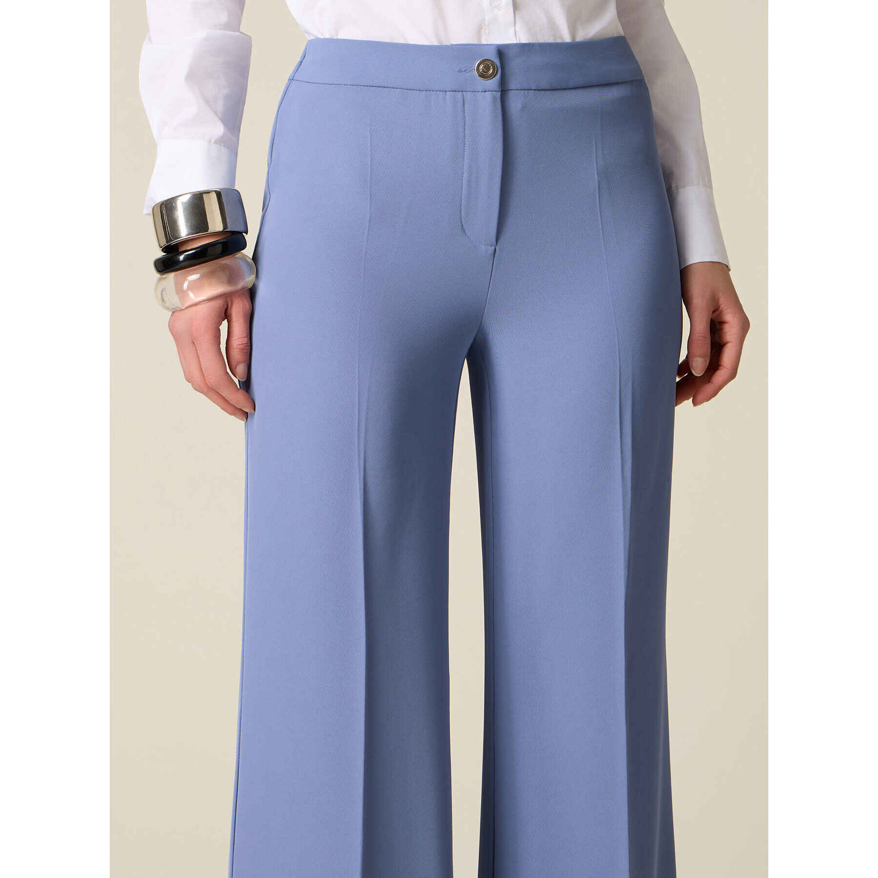 Oltre - Pantaloni palazzo in tessuto fluido - Azzurro