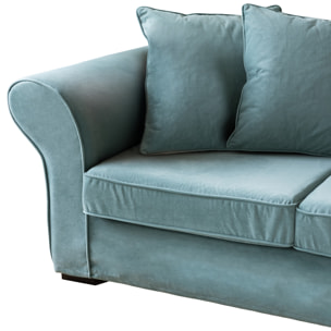 Canapé droit 3 places en velours vert eucalyptus OSCAR