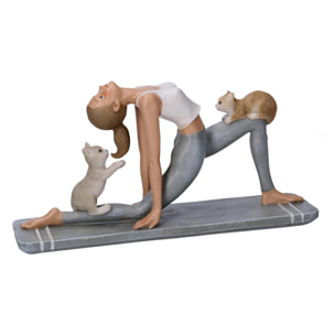 Statua in resina donna con gatti grigio cm22x6,5h11,5