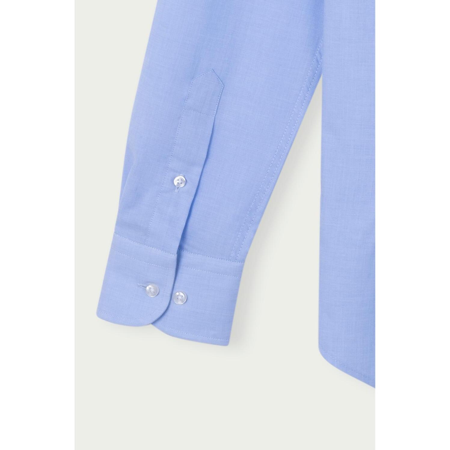 Camicia Uomo 1 Bottone Francese Slim Cotone Unito Celeste
