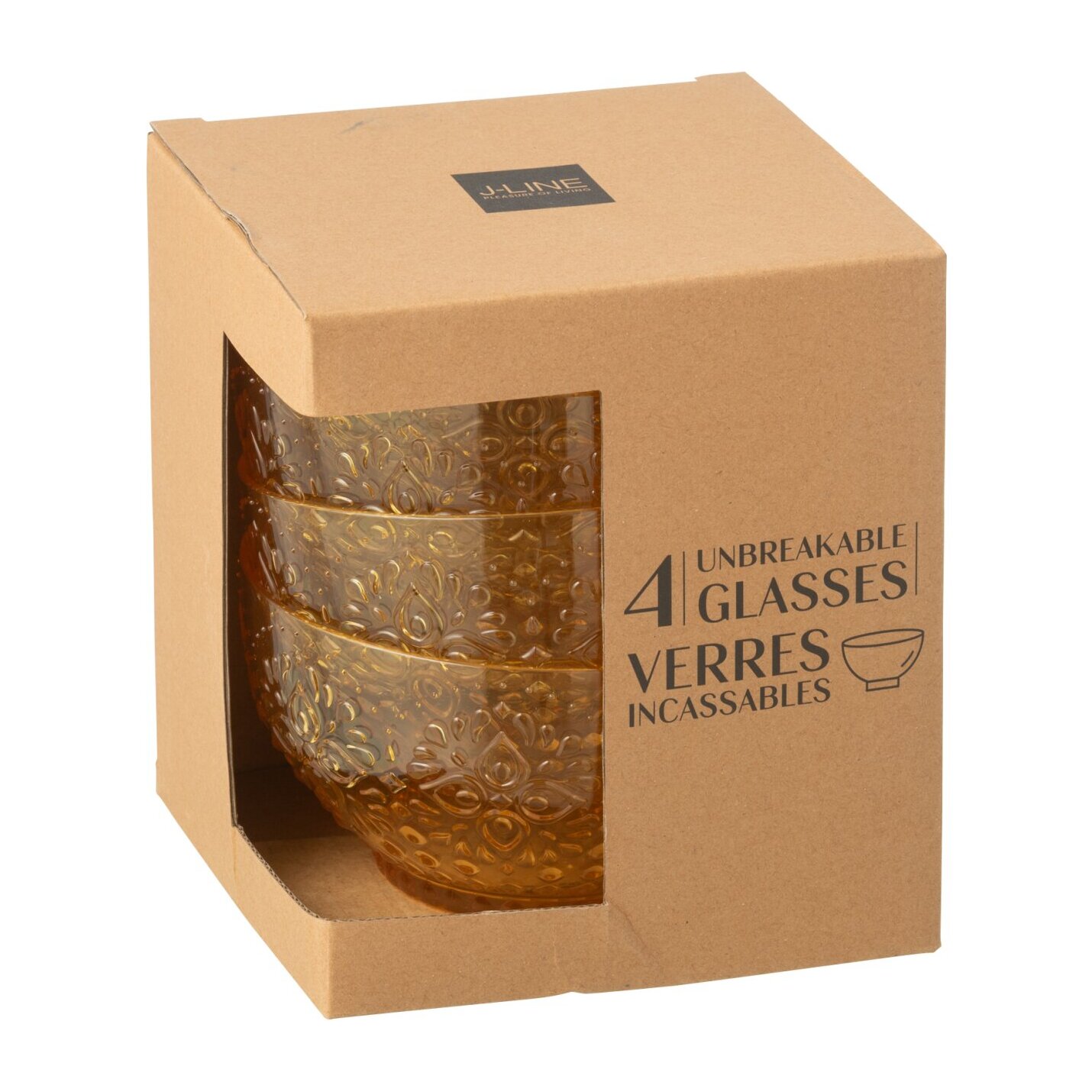 J-Line Boite 4 Bols Plastque Jaune