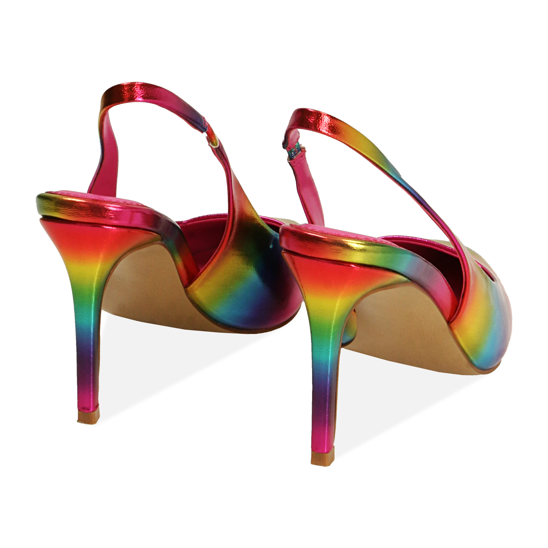 Slingback laminado multicolor, tacón de 10 cm.