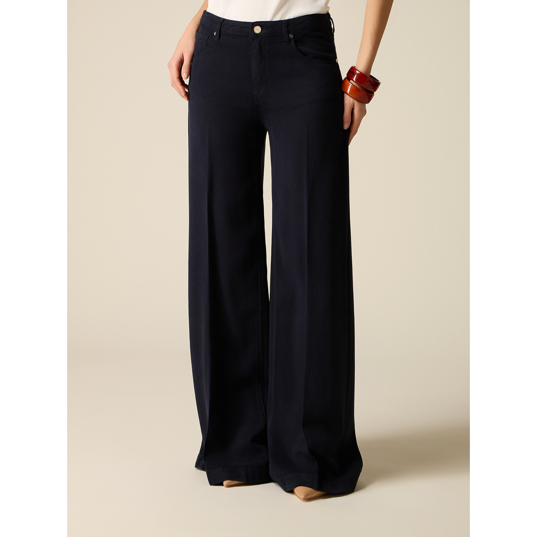 Oltre - Pantalones palazzo de tencel - Azul