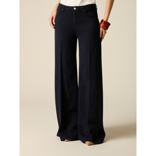 Oltre - Pantalones palazzo de tencel - Azul