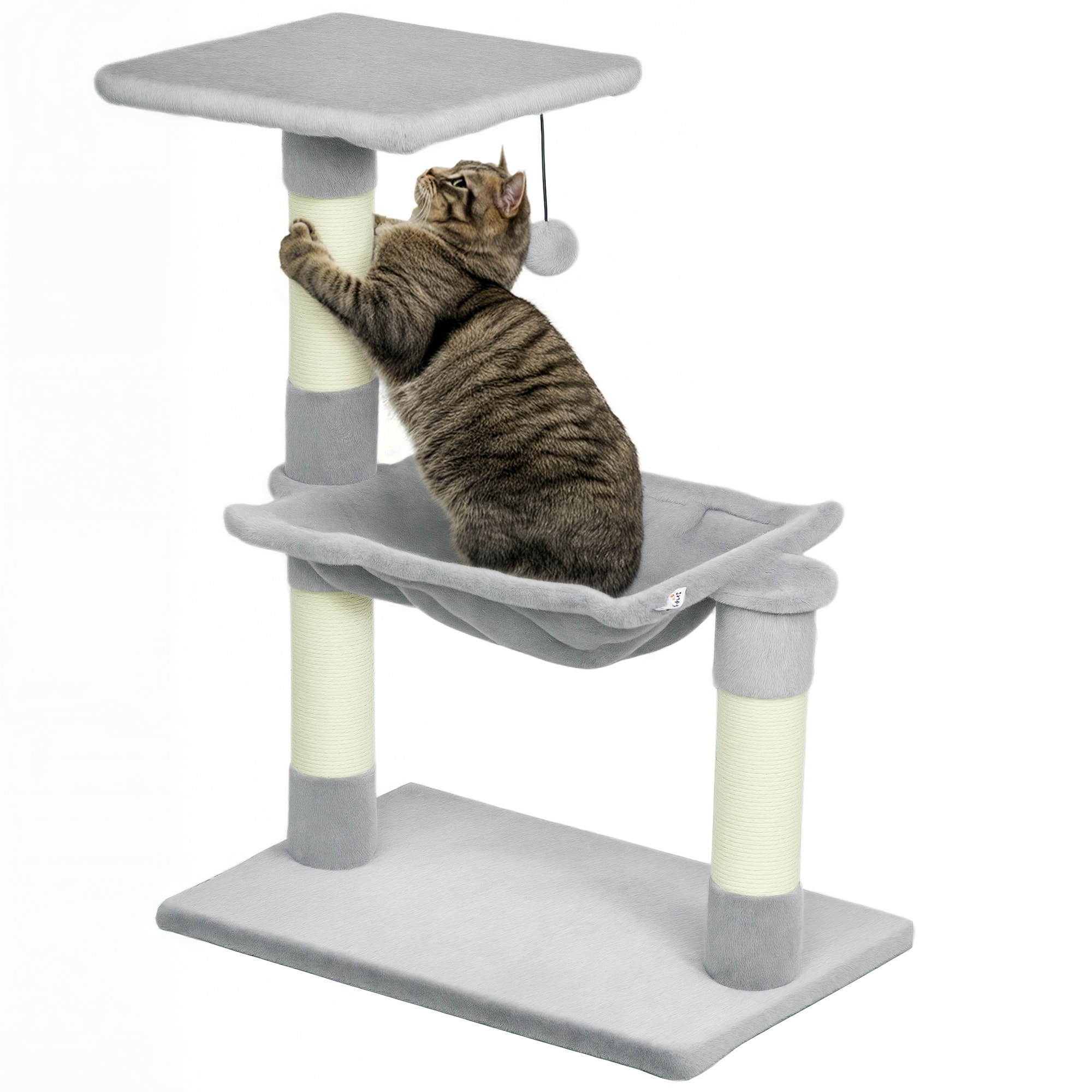 Árbol Rascador para Gatos Torre para Gatos 50x36x70 cm Centro de Actividad con Hamaca Plataforma Postes de Sisal y Bola Colgante Gris Claro