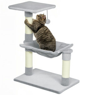 Árbol Rascador para Gatos Torre para Gatos 50x36x70 cm Centro de Actividad con Hamaca Plataforma Postes de Sisal y Bola Colgante Gris Claro