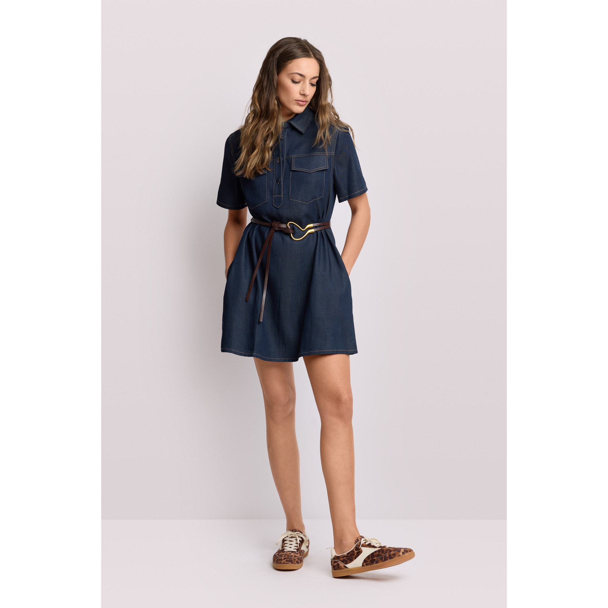 Kocca - Shirt dress con cintura Donna, Tinta unita, Colletto di camicia