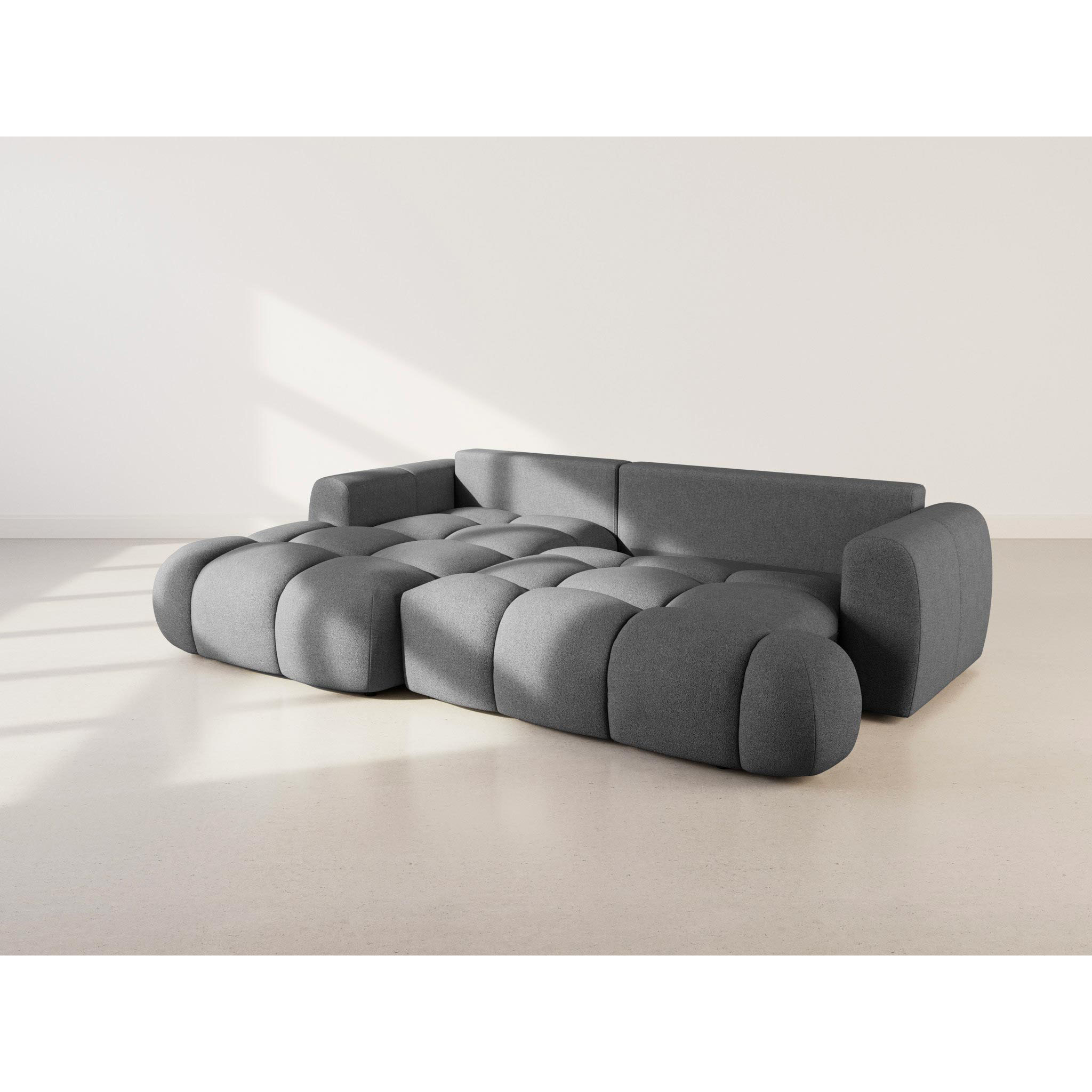 Yulin - Canapé d'angle gauche 4 places convertible avec coffre en tissu bouclette - Gris