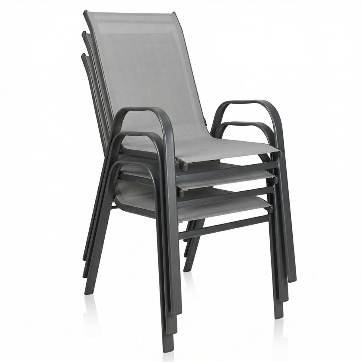 Set 4 sedie da giardino in acciaio zincato verniciato a polvere con seduta in texilene traspirante, resistenti agli agenti atmosferici, leggere e confortevoli, ideali per balcone terrazzo e outdoor, facili da pulire e durevoli