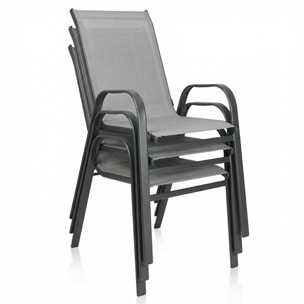 Set 4 sedie da giardino in acciaio zincato verniciato a polvere con seduta in texilene traspirante, resistenti agli agenti atmosferici, leggere e confortevoli, ideali per balcone terrazzo e outdoor, facili da pulire e durevoli