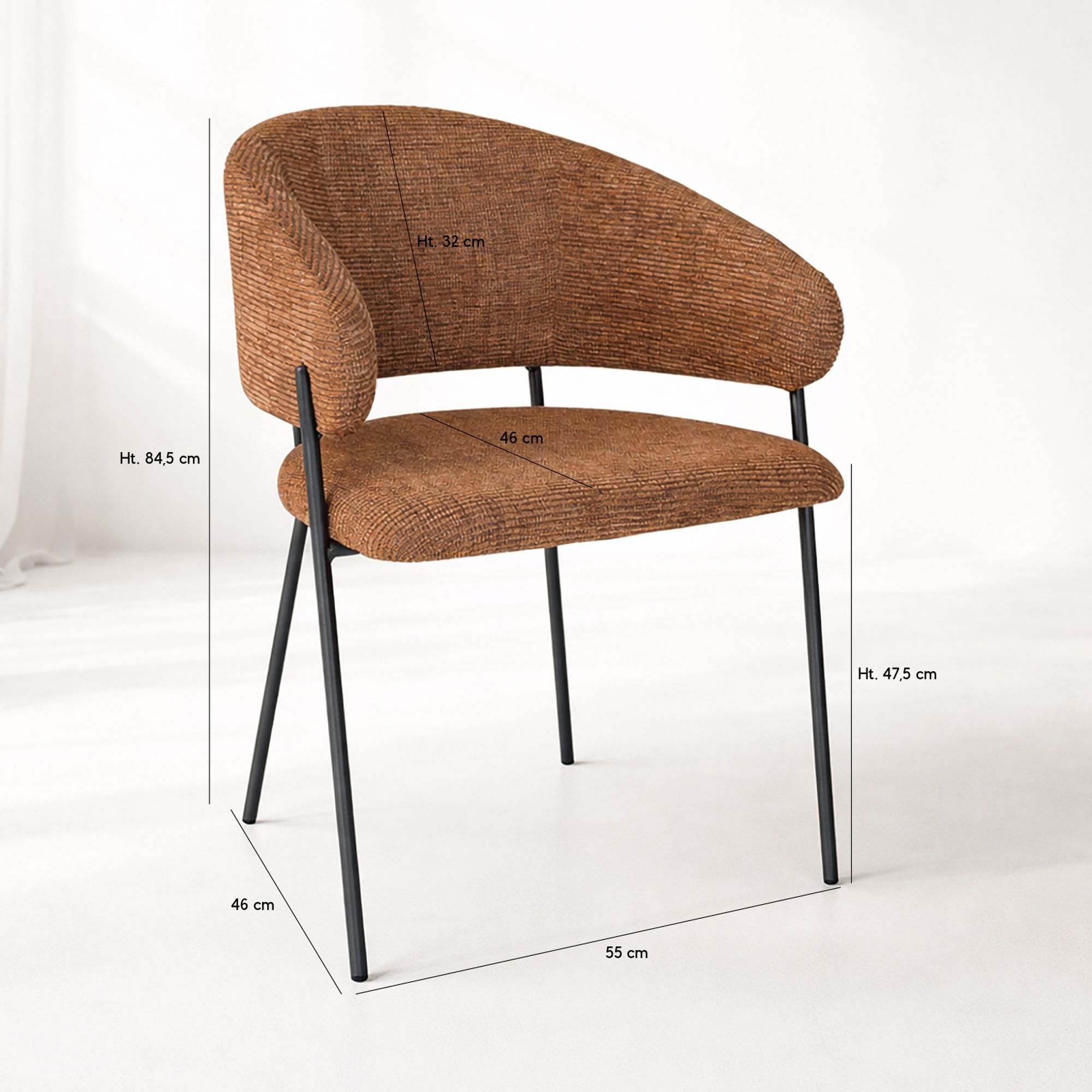 Lot de 2 fauteuils de table en tissu terracotta et pieds en métal noir EROS