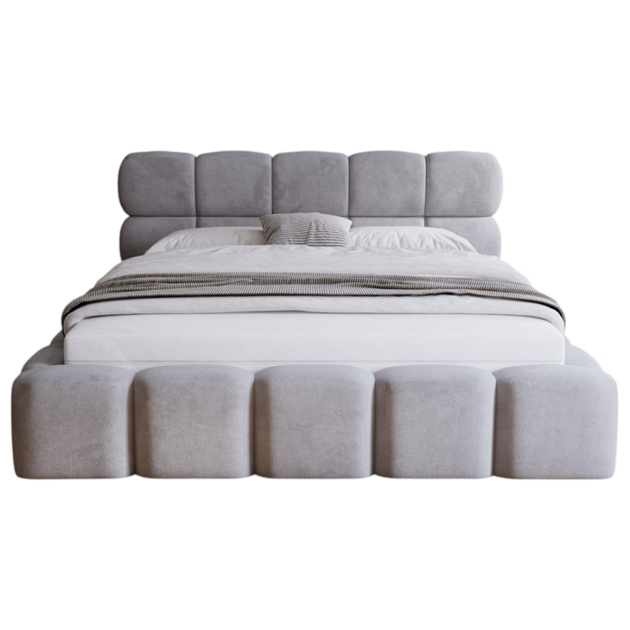 Mariposa - lit coffre - 140x200 cm - sommier inclus - en velours - Gris