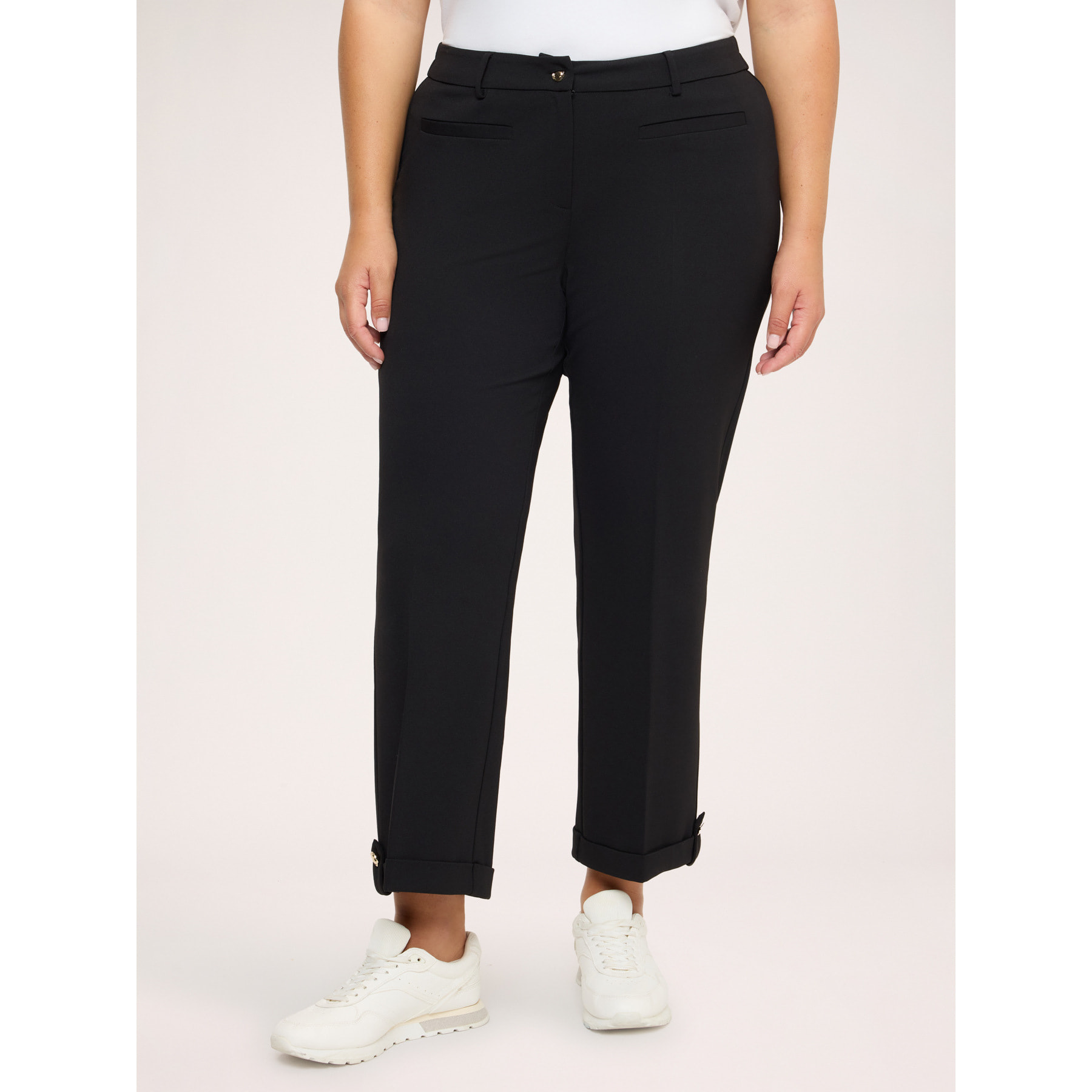 Fiorella Rubino - Pantaloni cropped con risvolto e bottone - Nero
