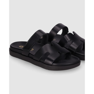 Sandalias de Piel - Negro - Tacón: Bajo