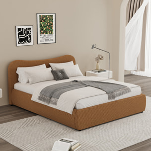 Lit coffre 140x190cm design arrondi velours côtelé marron MILANO