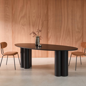 Table à manger ovale bois d'hévéa et placage chêne 8 places LEONORE