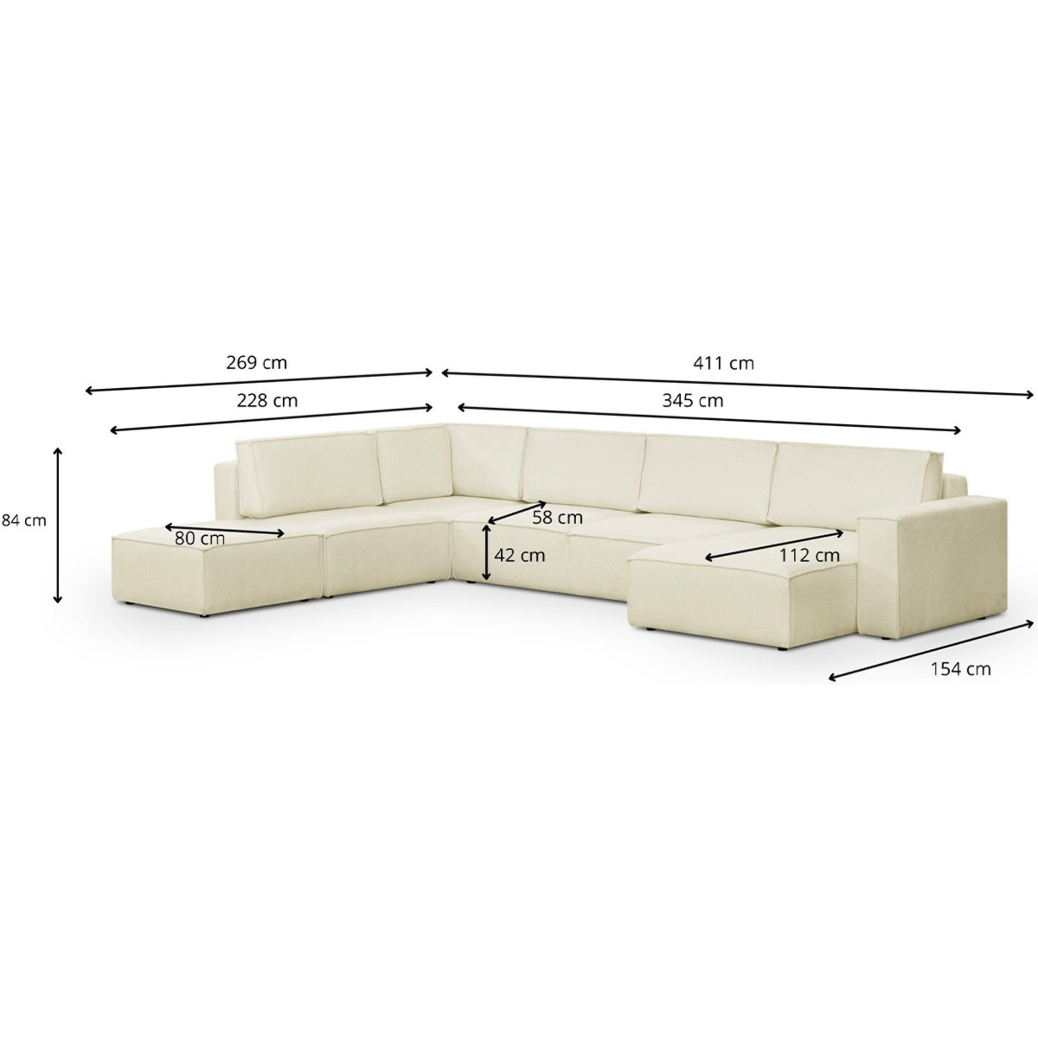 Canapé d'angle gauche convertible 8+1 places en tissu bouclé - HARPER MOD