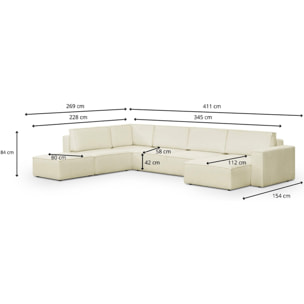 Canapé d'angle gauche convertible 8+1 places en tissu bouclé - HARPER MOD
