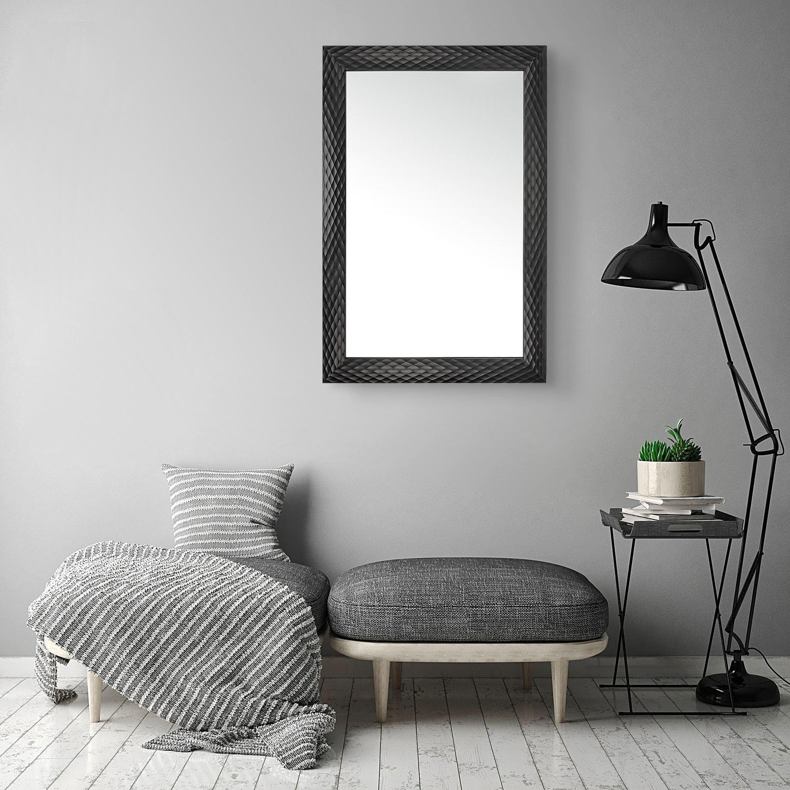 Espejo Rombo poliestireno negro 105x74x3 cm