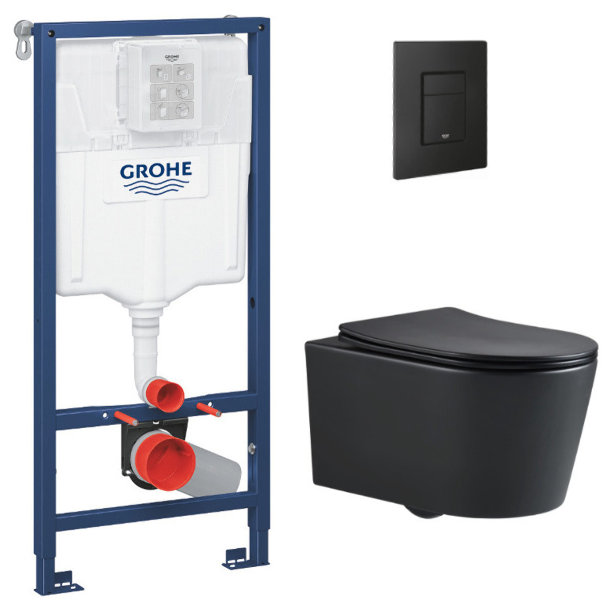 Pack WC Bâti-support Rapid SL + WC SAT sans bride noir mat + Abattant softclose + Plaque noire mat (RapidSL-BlackSATrimless-KF0)