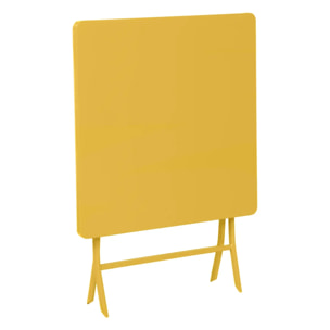 Table de jardin pliante carrée "Greensboro" jaune moutarde 2 places en acier traité époxy