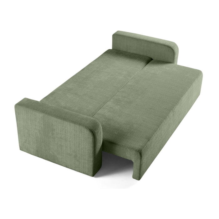 Miro - canapé droit 3 places - convertible avec coffre - en velours texturé - Vert sauge