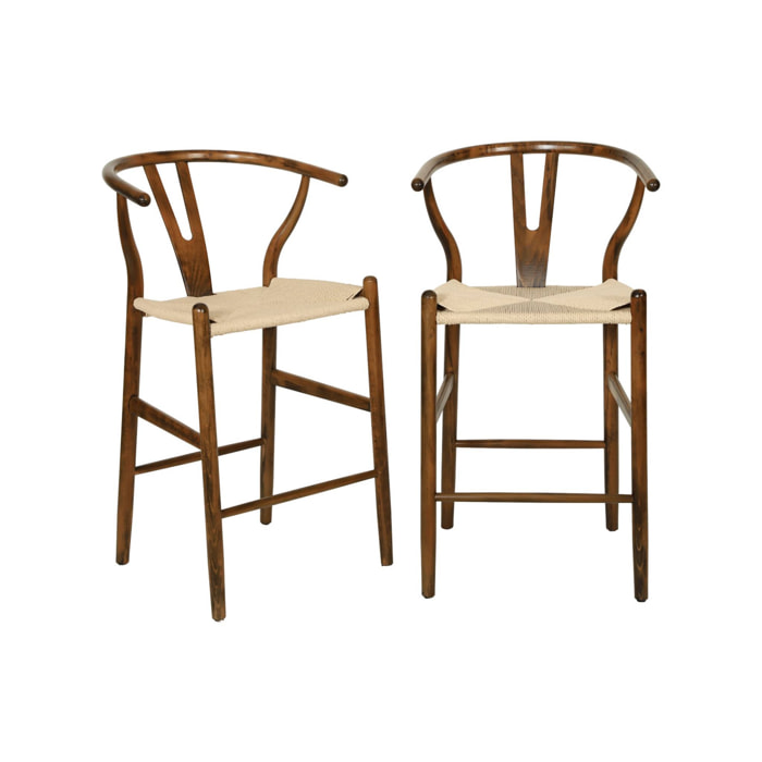 Tabouret de bar vintage bois de hêtre et cordes (lot de 2) CECILE